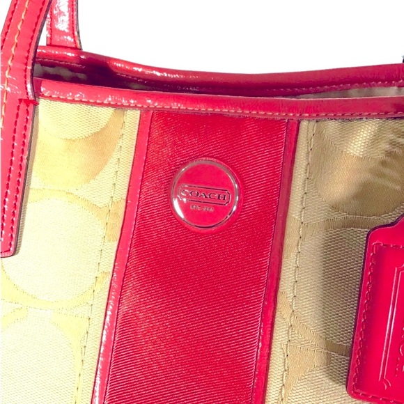 Coach vintage signature striped carry all bag ,canvas scarf pattern leather pink - Picture 3 of 11